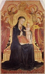 Madonna mit Kind auf dem Thron mit sechs Engeln, zentrales Panel eines Altarbildes, 1437-44 (Detail)